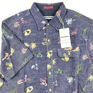 Tommy Bahama Camp Shirt Palm Versational Stripe